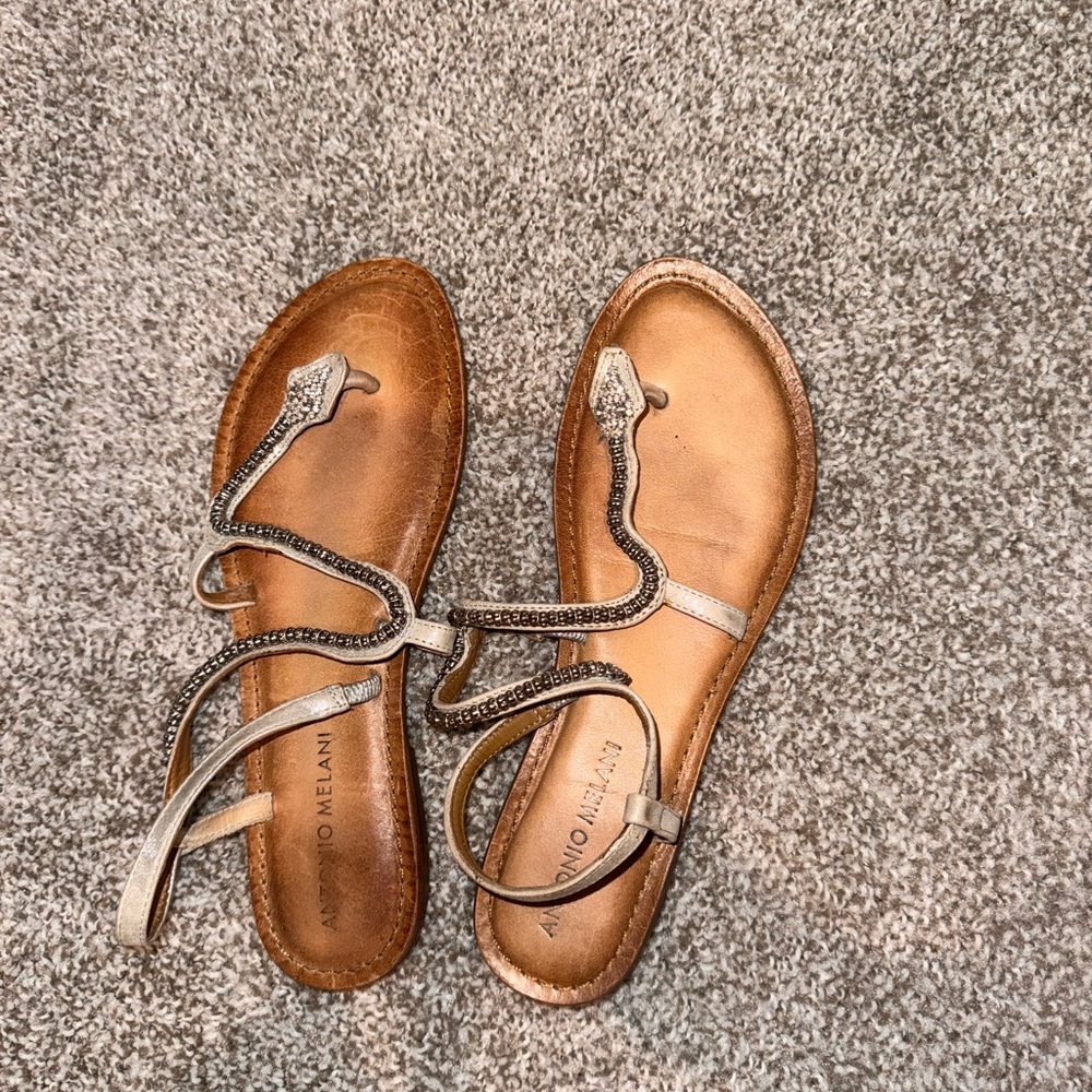 ANTONIO MELANI Brown Sandals with Silver Details